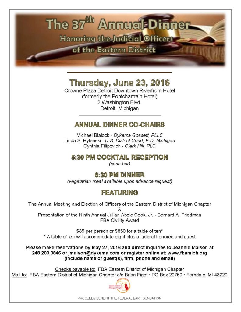 THE 37TH ANNUAL DINNER HONORING THE JUDICIAL OFFICERS OF THE EASTERN THE 37TH ANNUAL DINNER HONORING THE JUDICIAL OFFICERS OF THE EASTERN